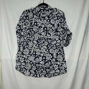 Land’s End Linen Button Down Blouse Women’s Size Small Rolled Sleeves